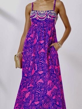 Lilly Pulitzer NWT Bernadetta Maxi Dress Passion Fruit Pink Wild Nights Size 8